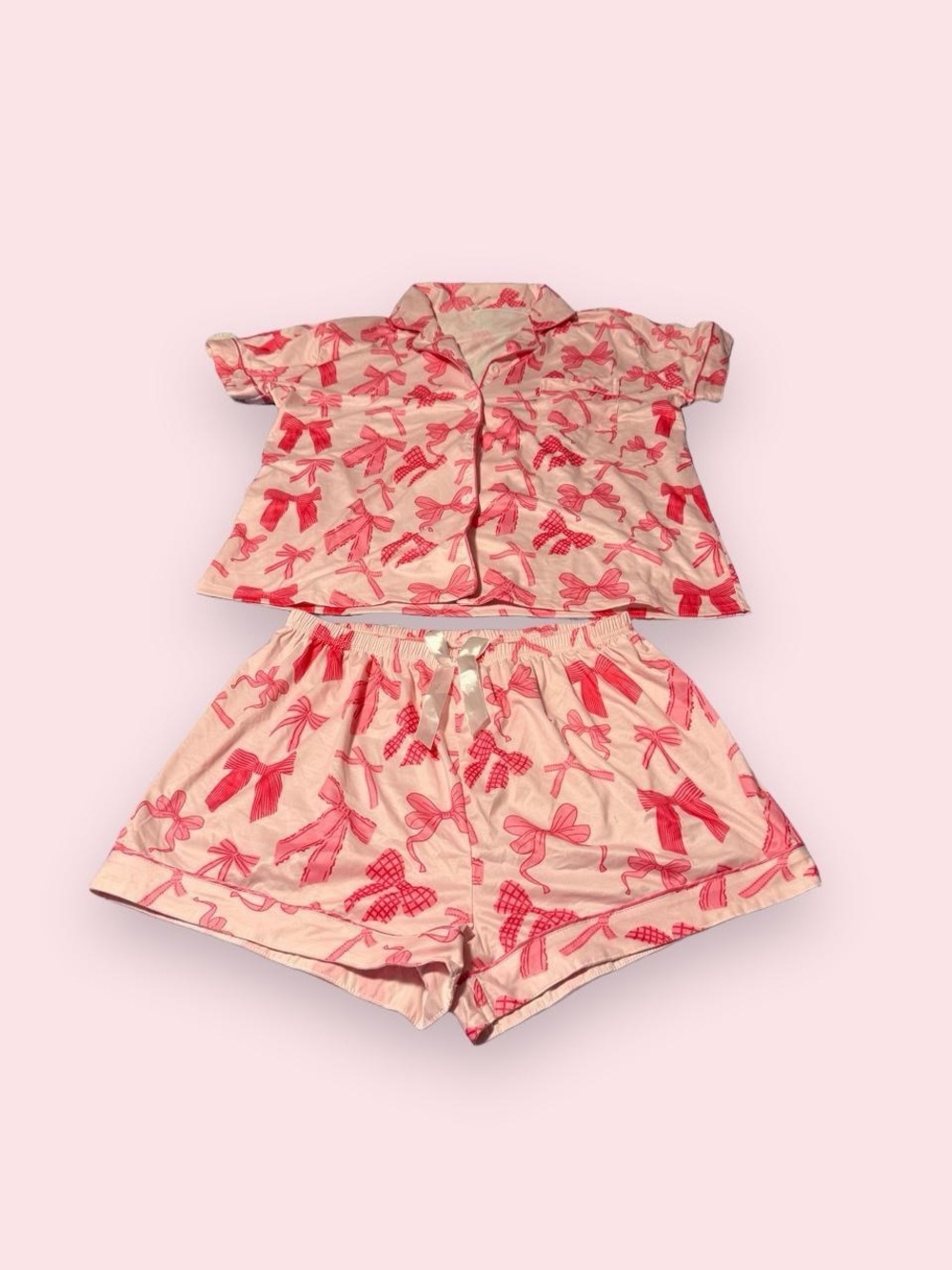 Bow-Print Short Pajama Set - Pink